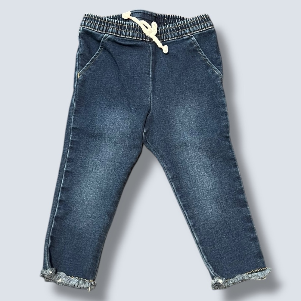 Cat & Jack Baby Jeans Tie Stretch Waist Fringe Hem Front Pockets size 18M